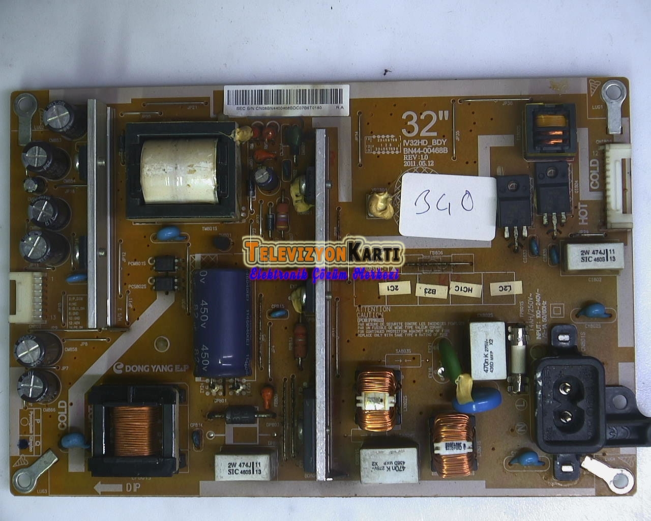 BN44-00468B,%20IV32HD_BDY,%20REV.1.0,%20PSIV121411C,%20SAMSUNG%20LE32D403E2W,%20Power%20Board,%20Besleme,%20LTF320AP13,%20Samsung